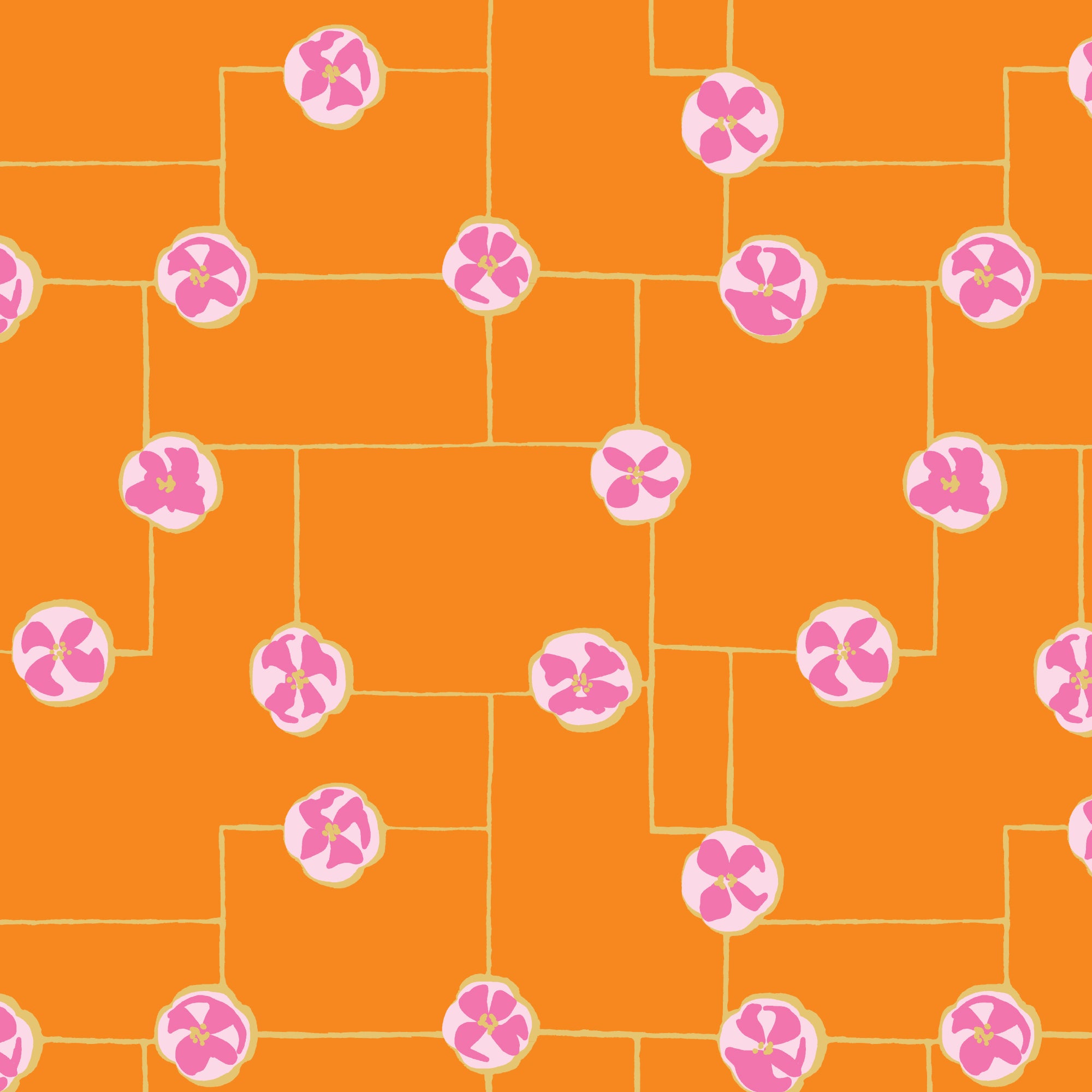 Fabric Cloud9 Orange Floral Grid Summer Sun by the Quarter Yard 228818