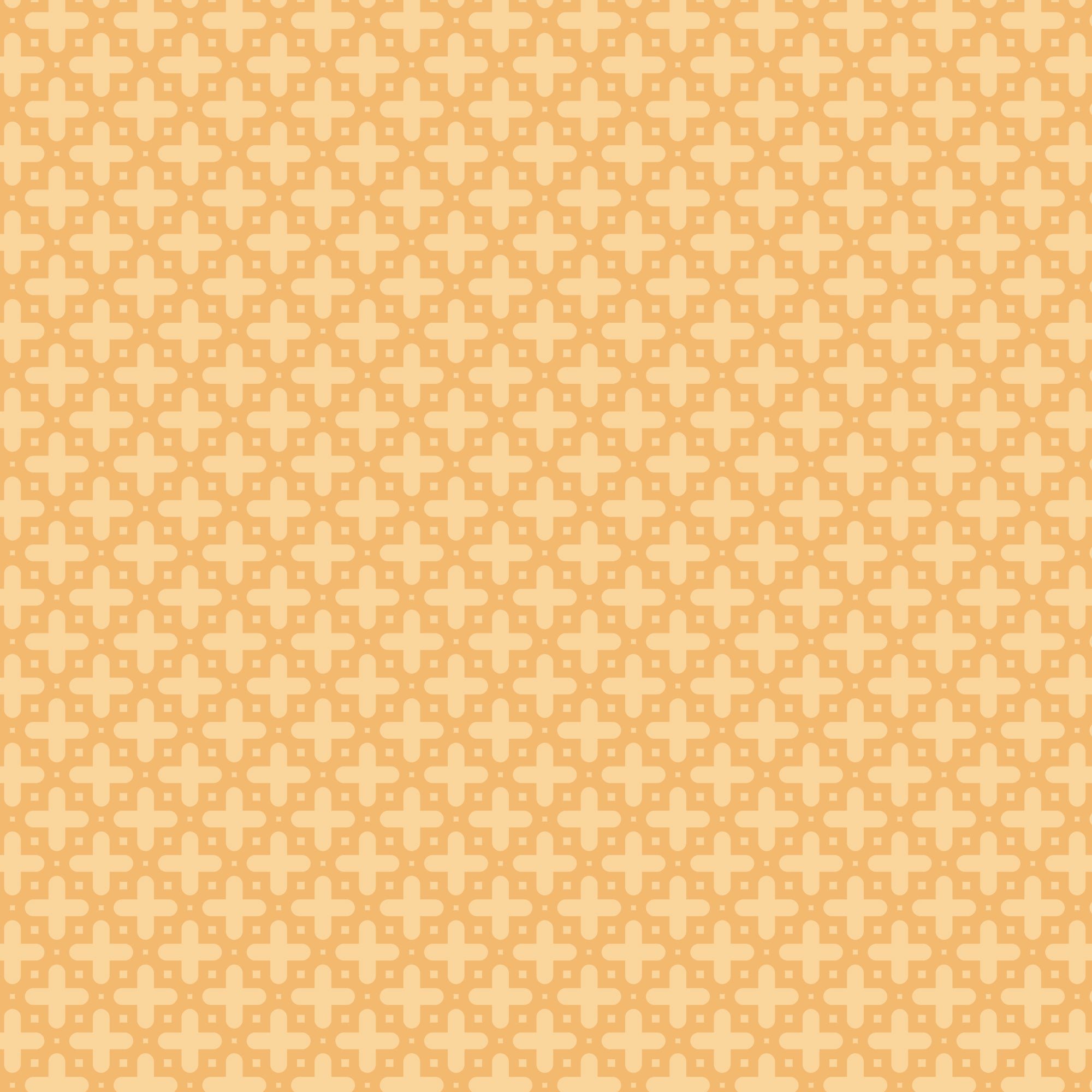 A repeating geometric pattern of light cream crosses and small dots on a warm peach-orange background.