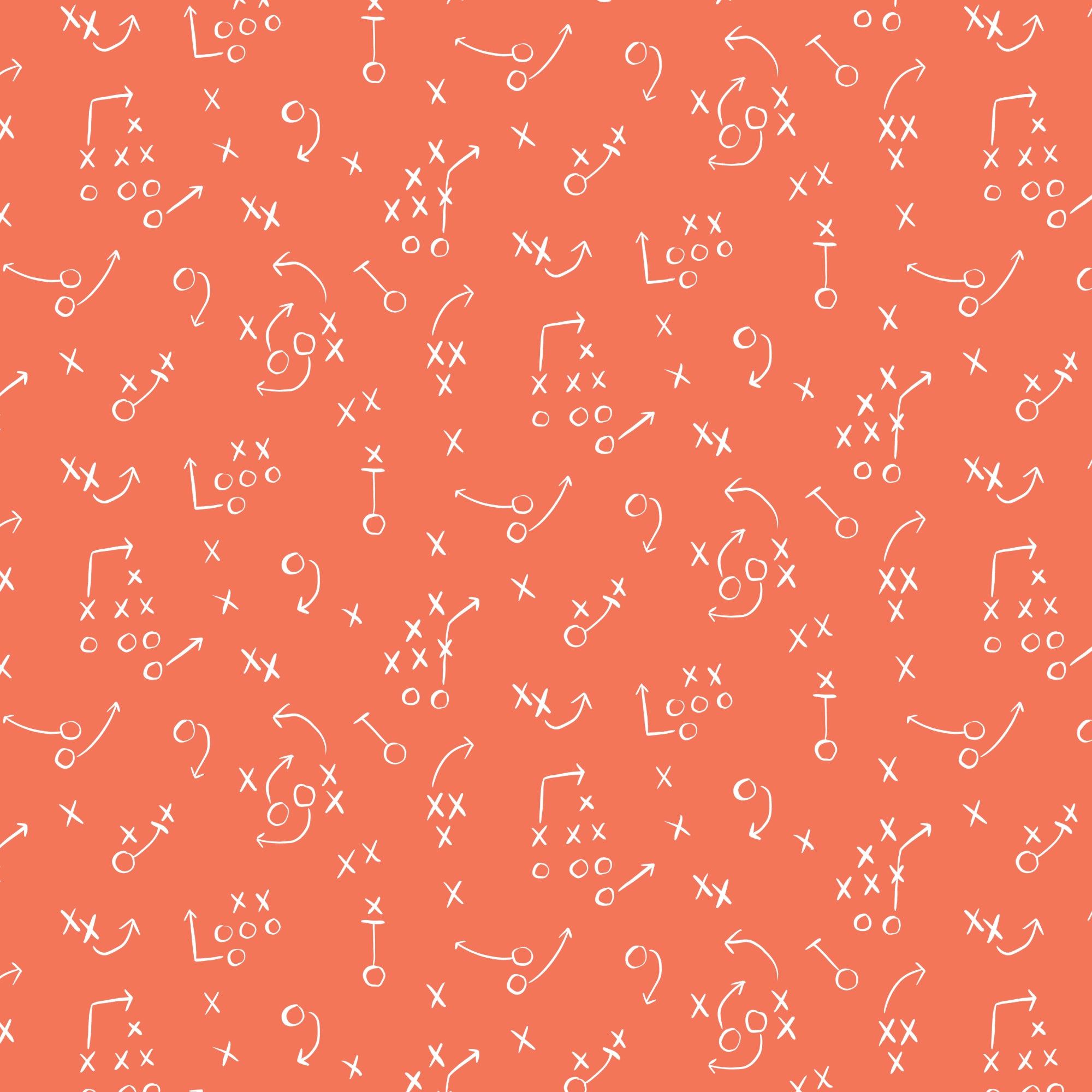 White football play diagrams on an orange background
