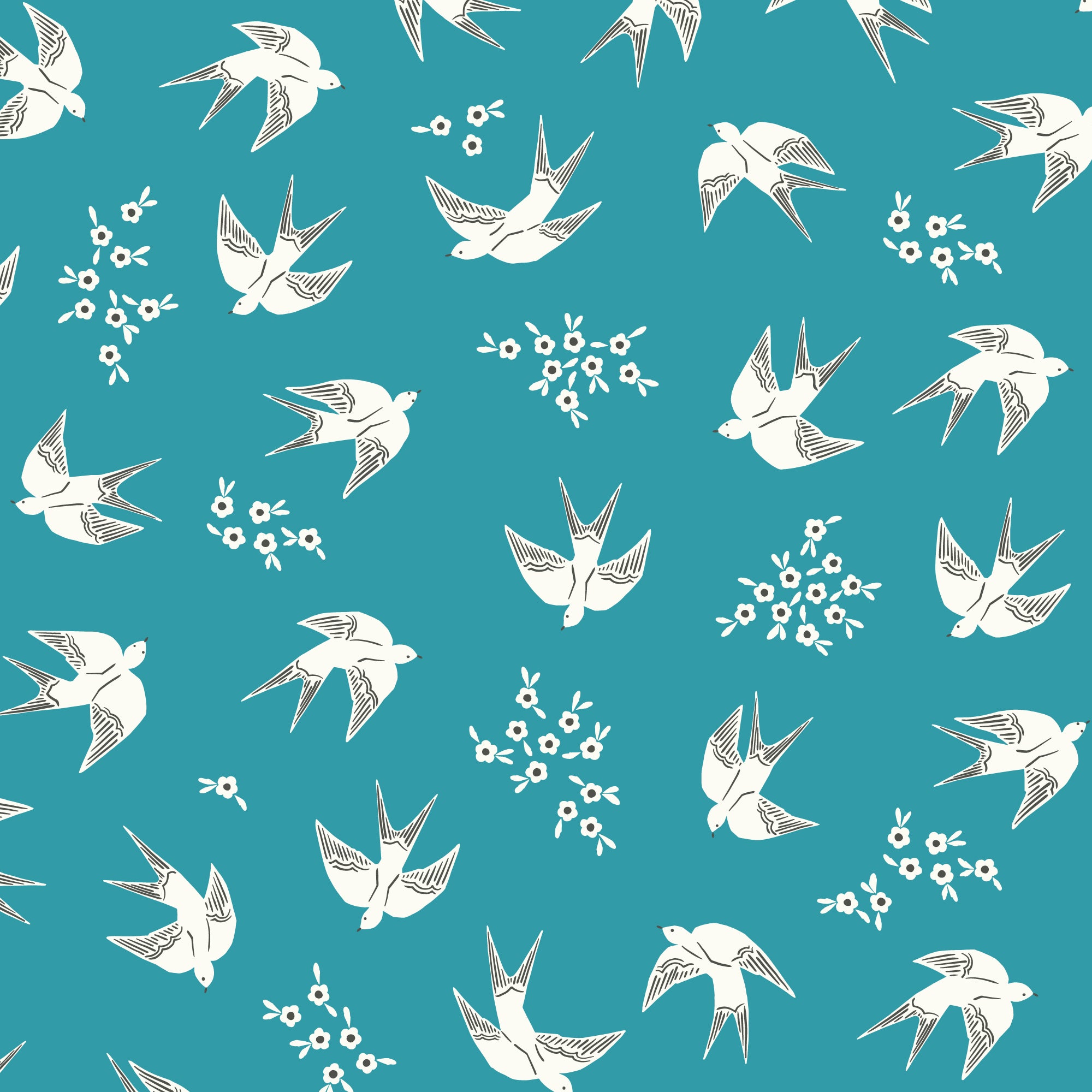 Fabric Cloud9 Peacock Blue Swoop Meadow Melody by the Quarter Yard 228935