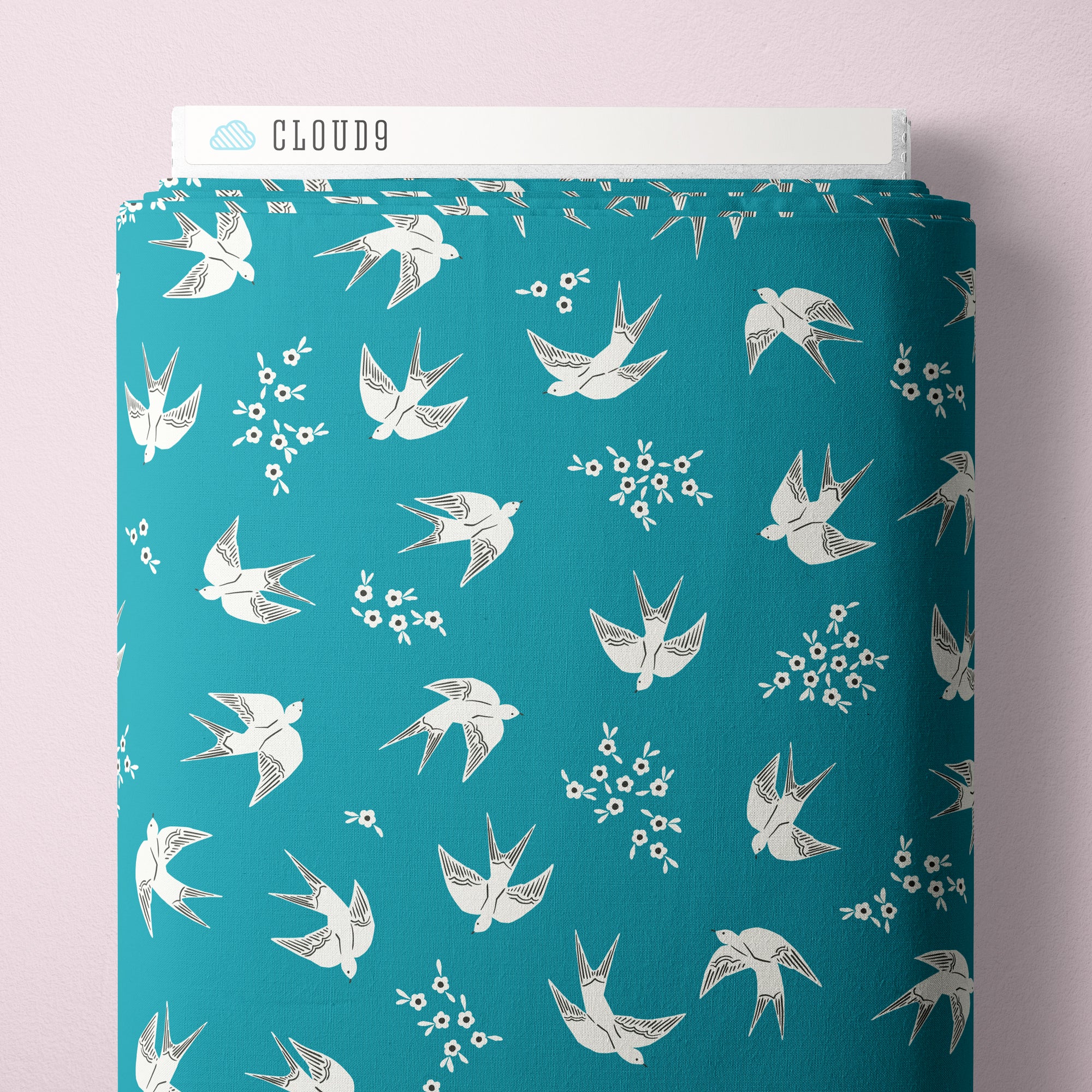 Fabric Cloud9 Peacock Blue Swoop Meadow Melody by the Quarter Yard 228935