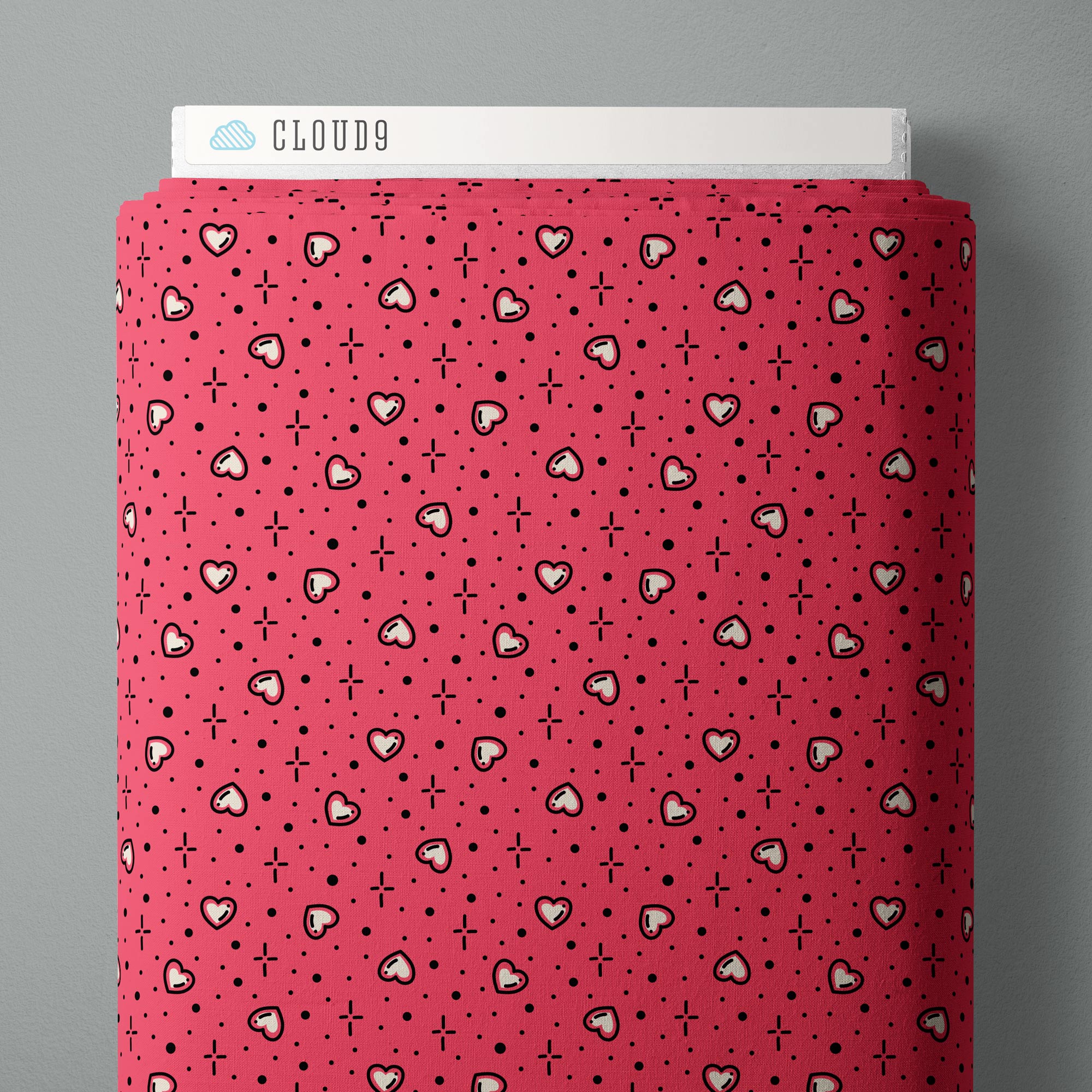 Fabric Cloud9 Pink Big Heart Plus Love, Ink by the Quarter Yard 228645