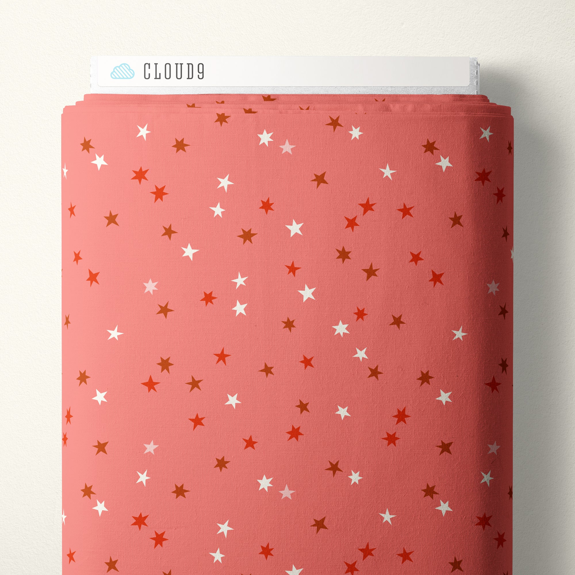 Red fabric with star pattern and 'Cloud9' branding on a white background