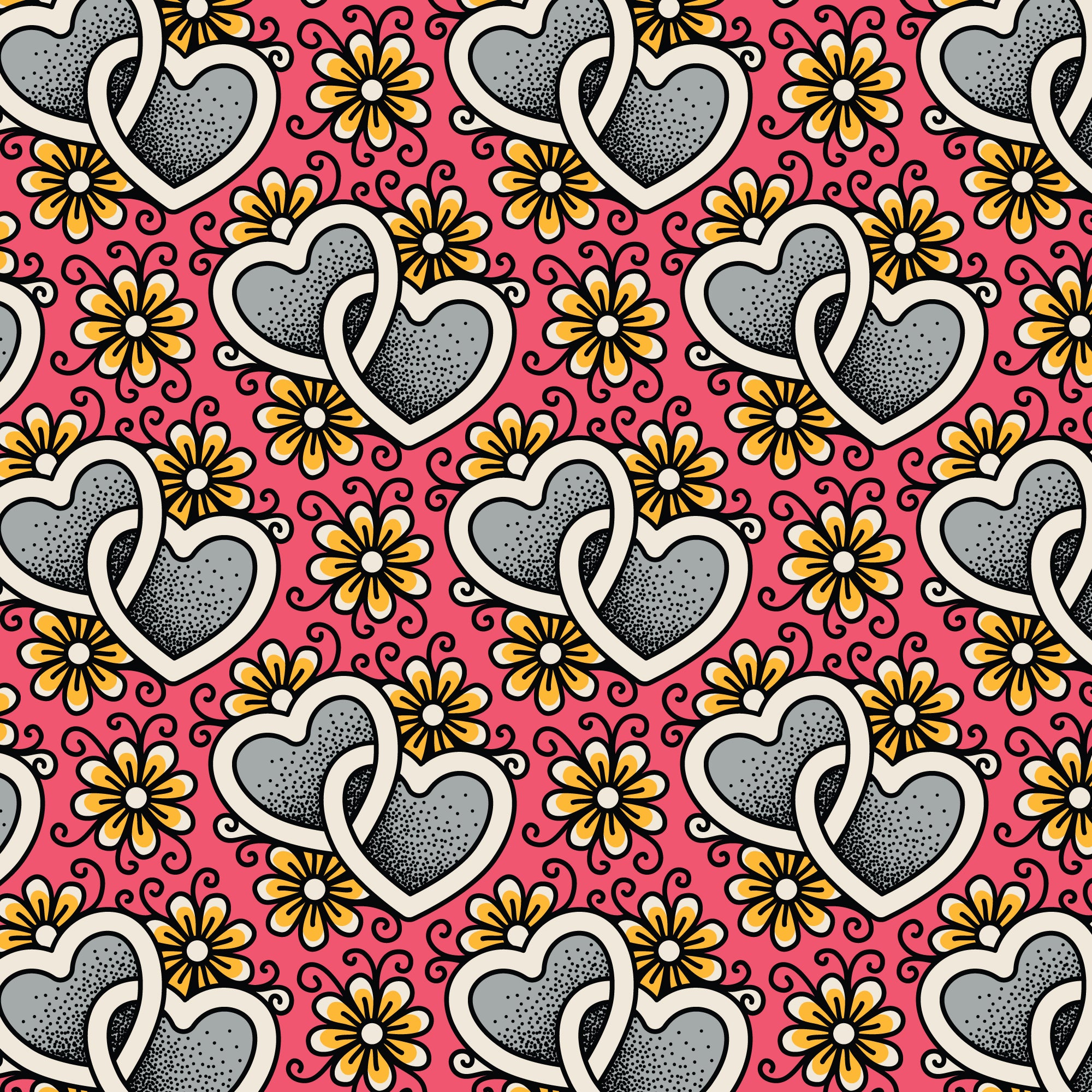 Fabric Cloud9 Pink/Multi Joined Hearts Love, Ink in Canvas by the Quarter Yard 228774