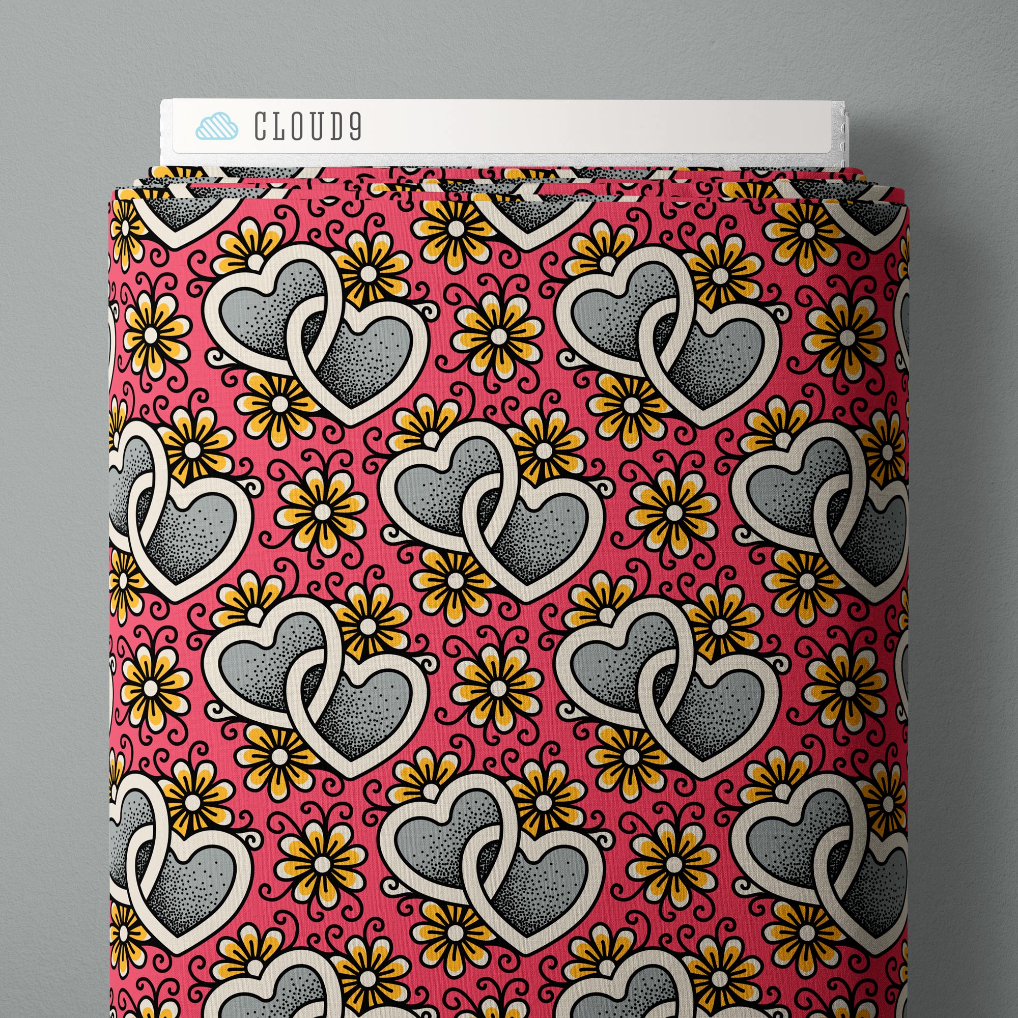 Fabric Cloud9 Pink/Multi Joined Hearts Love, Ink in Canvas by the Quarter Yard 228774