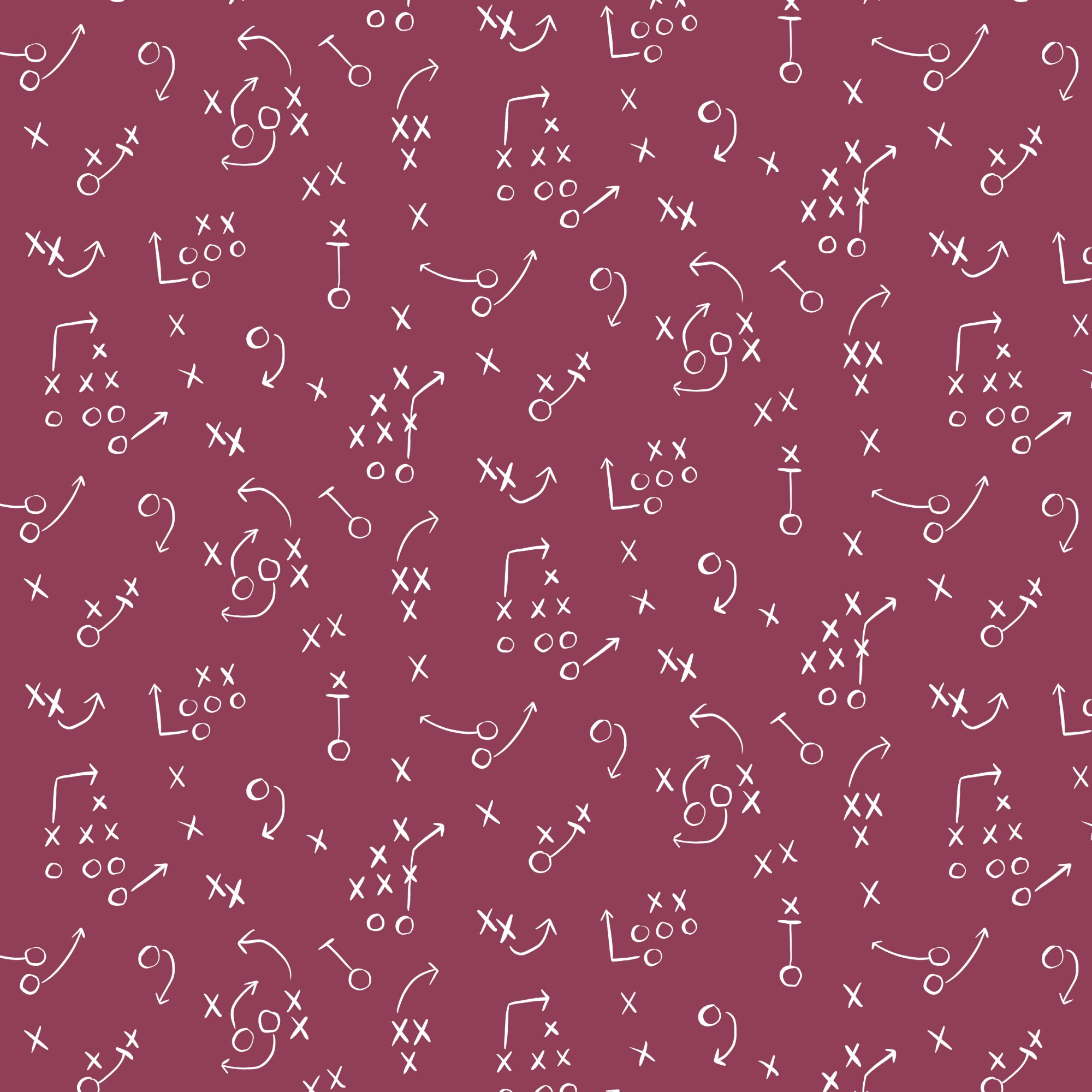 White football play diagrams on a red background