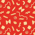 A repeating pattern of various pasta shapes in a light beige color scattered across a solid red background.