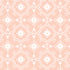 A repeating decorative pattern featuring white floral and geometric motifs on a soft blush pink background.