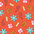 Colorful Christmas-themed fabric with candy canes, gingerbread men, snowflakes, and 'Falala' text on a red background.