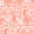 Pattern of gingerbread houses with decorative elements on a white background