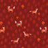 A repeating pattern featuring stylized orange foxes, red pine trees, and small orange mushrooms on a dark red background.