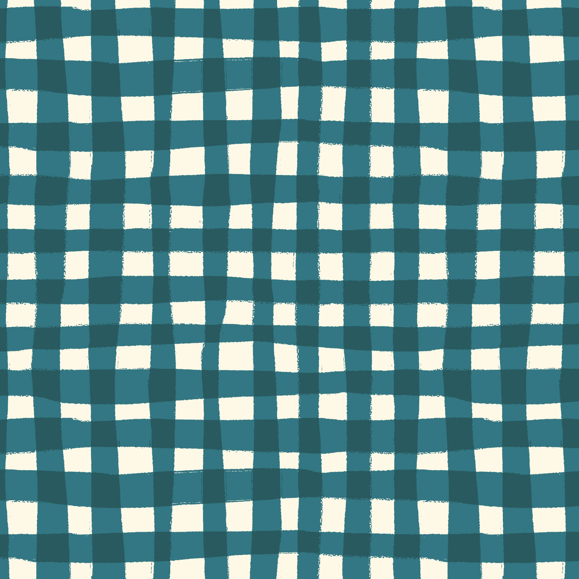 A close-up of a blue and white gingham pattern with a hand-drawn, textured checkered design.