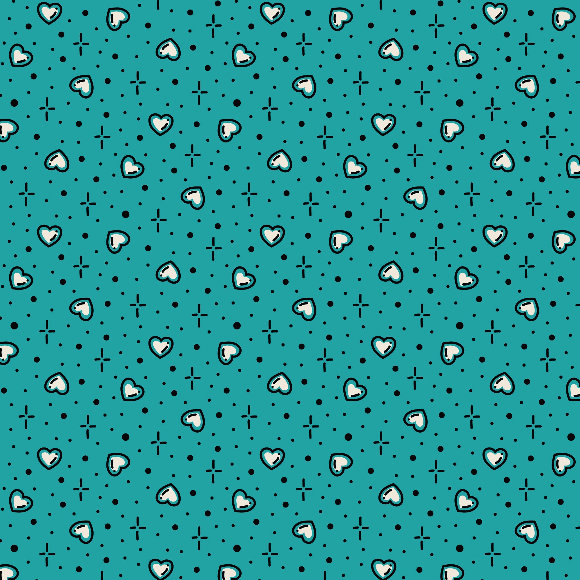 Fabric Cloud9 Teal Big Heart Plus Love, Ink by the Quarter Yard 228644