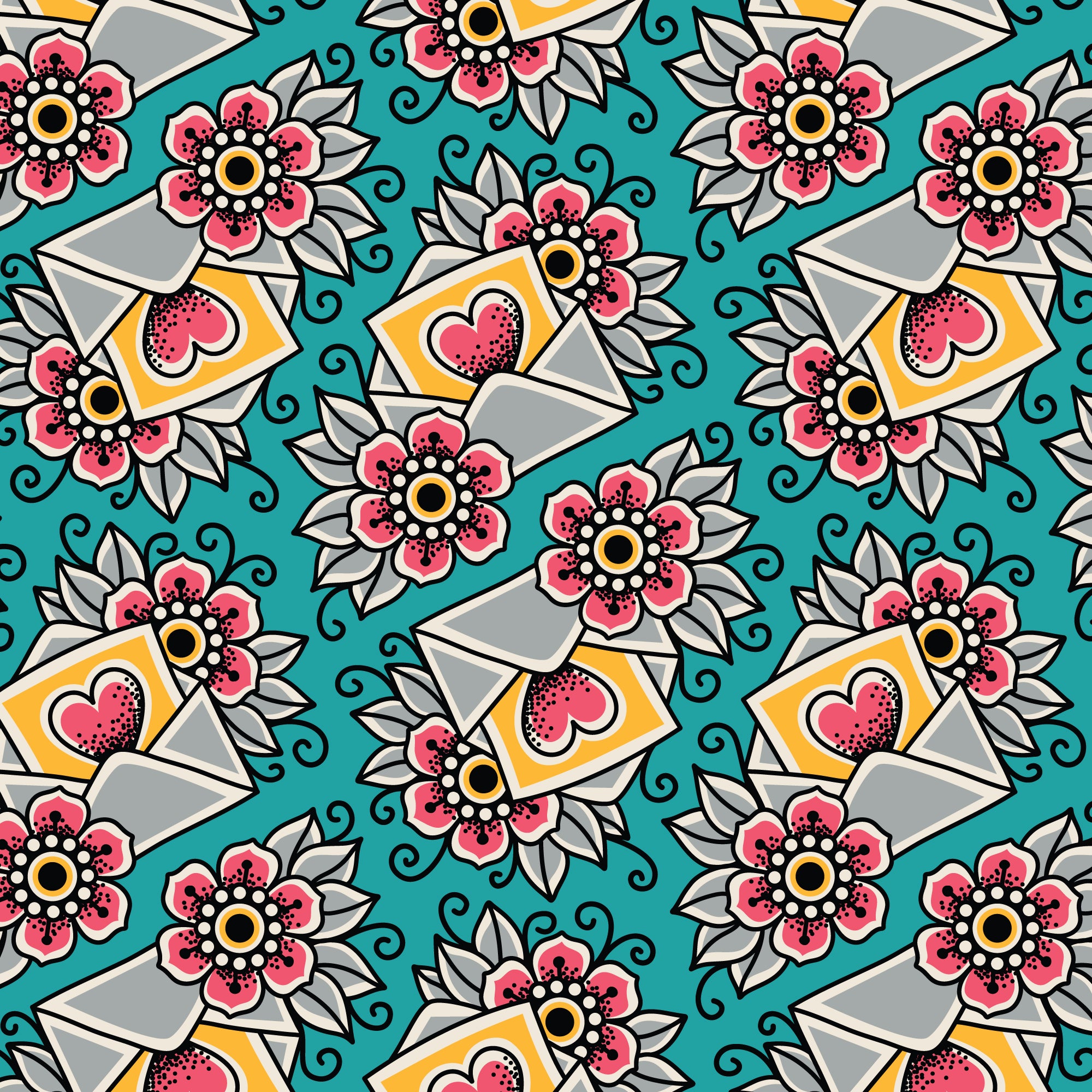 Fabric Cloud9 Teal/Multi Love Letter Love, Ink in Canvas by the Quarter Yard 228770