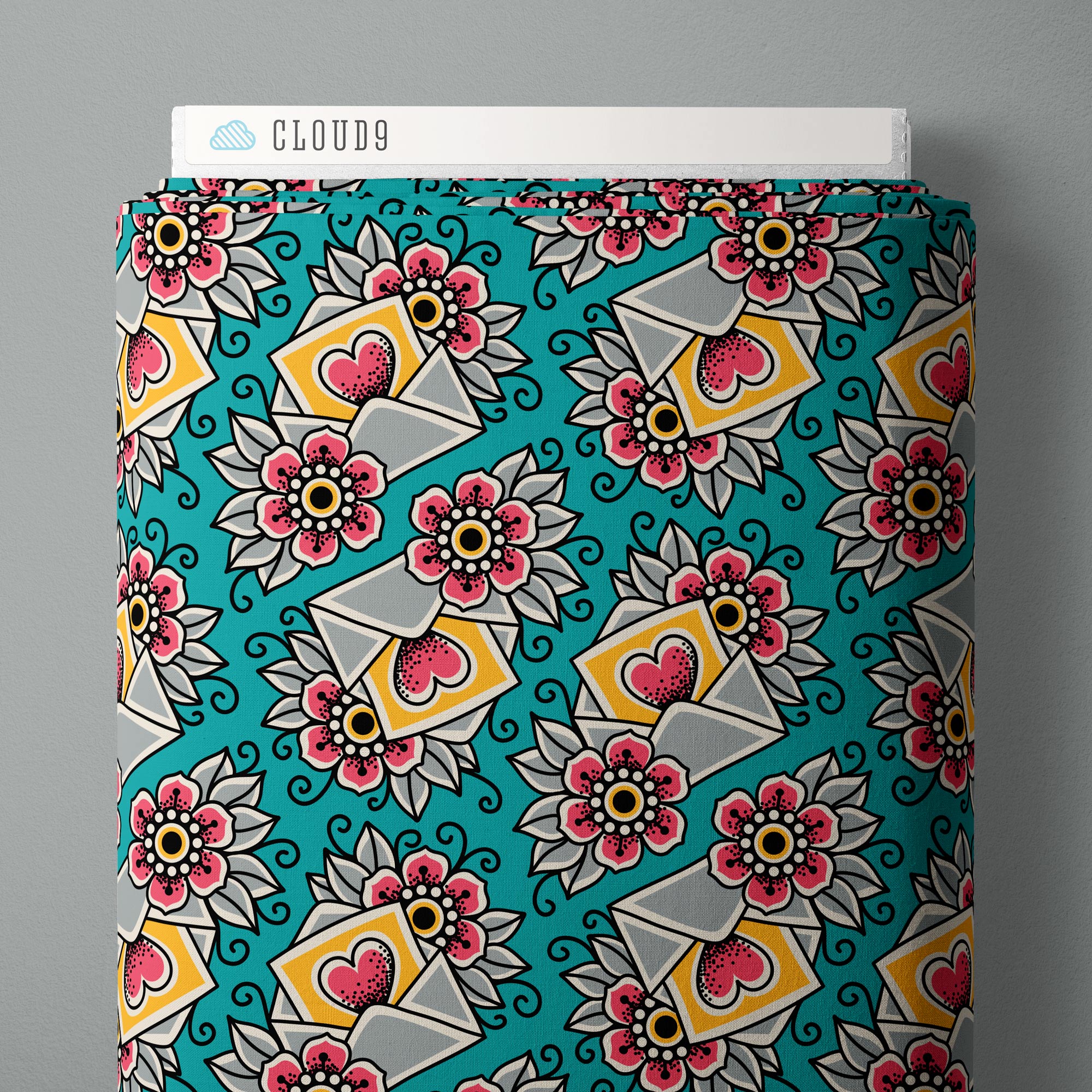 Fabric Cloud9 Teal/Multi Love Letter Love, Ink in Canvas by the Quarter Yard 228770