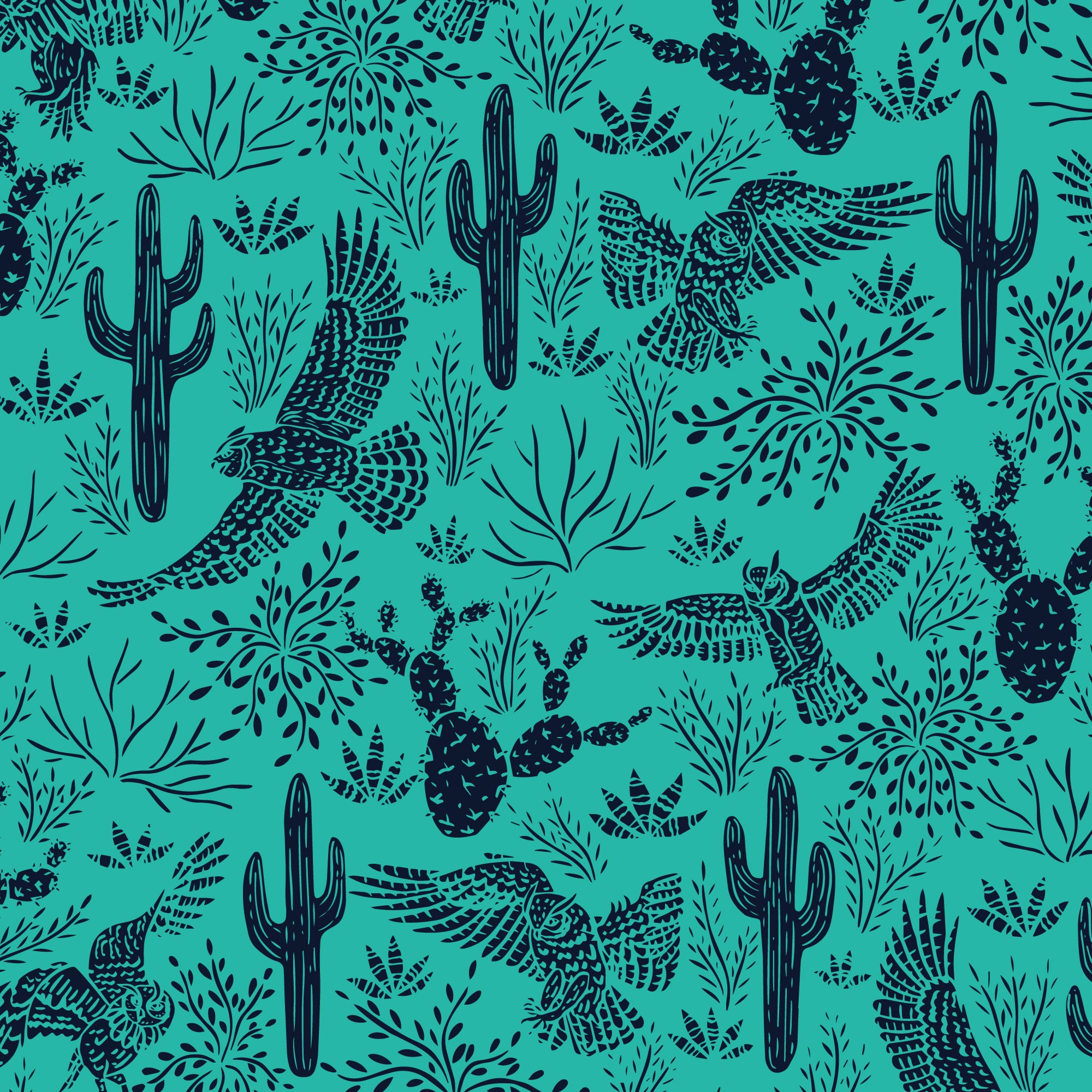 Fabric Cloud9 Turquoise/Navy Courtship Dance Desert Dance by the Quarter Yard 228541