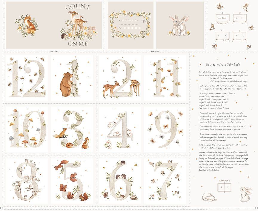 Fabric Dear Stella Count on Me 36" Book Panel DNS3311-WHITE