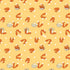 A repeating pattern featuring cartoon brown squirrels in baskets and walking, scattered across a warm yellow background with small white polka dots.