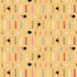 A repeating pattern on a warm tan background featuring rows of small multicolored leaf motifs and scattered black cat silhouettes.