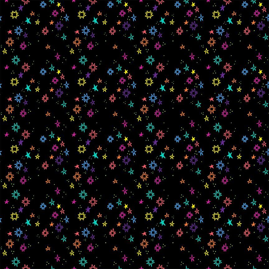 Colorful star pattern on a black background