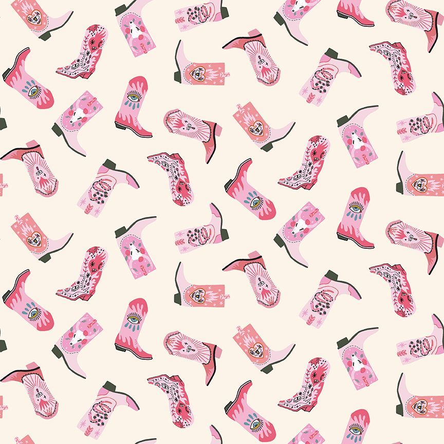 Pattern of pink rain boots with water droplets on a light background