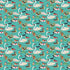A repeating pattern of white swans and colorful ducks on a turquoise water background with reeds and lily pads.