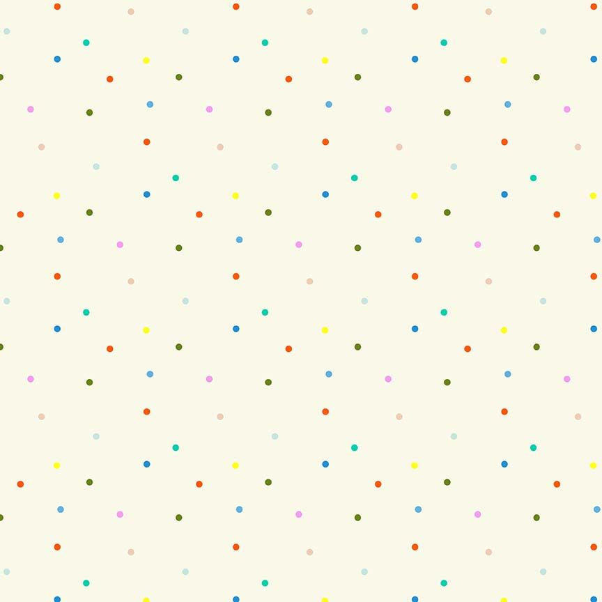 Pattern of small, multicolored dots on a beige background