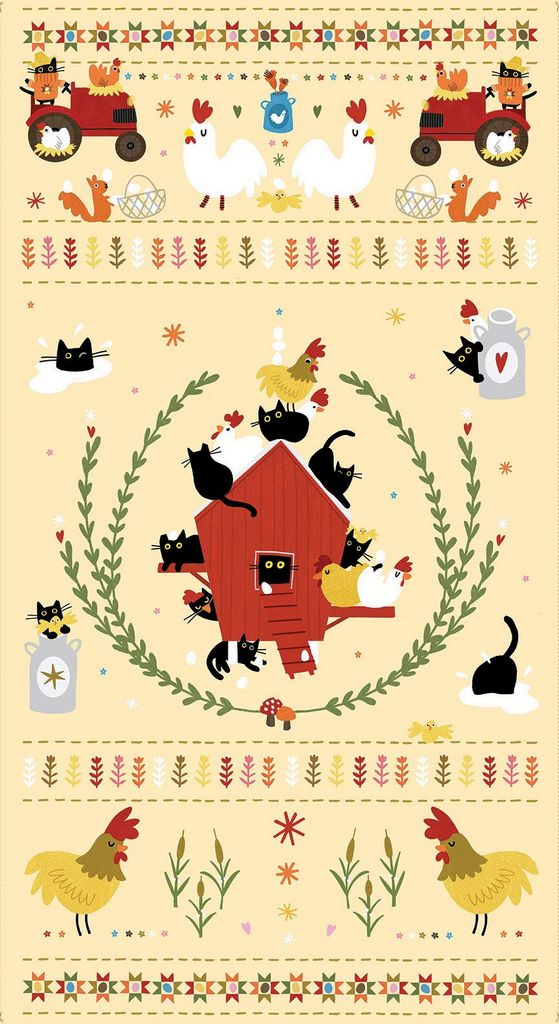 Fabric Dear Stella Designs Lemon Bok Bok Meow 24" Panel DLW3697-PANEL