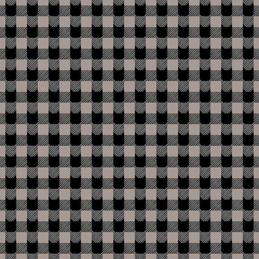 Fabric Dear Stella Designs Pewter Cat Plaid Ghouls Night Out by the Quarter Yard DPJ3393