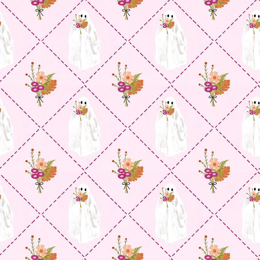 Fabric Dear Stella Designs Pink Boo-Quet Ghouls Night Out by the Quarter Yard DPJ3388