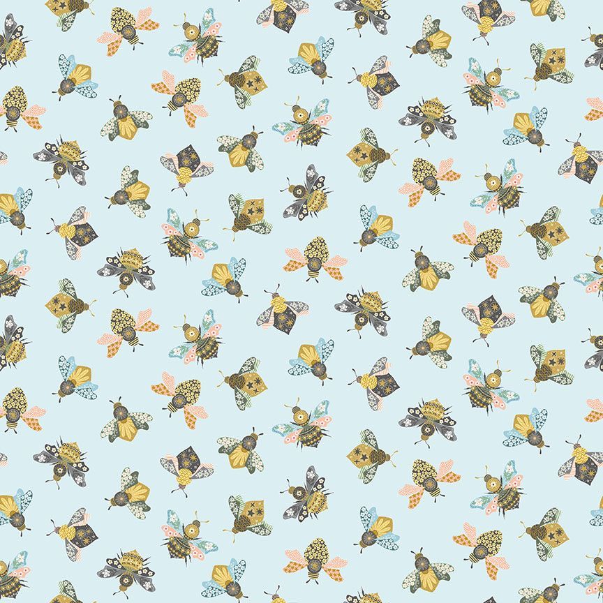 Fabric Dear Stella Designs Sky Busy Bees Sting Like a Bee by the Quarter Yard D3276