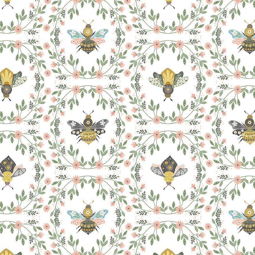 Fabric Dear Stella Designs White To Bee or Not To Bee Sting Like a Bee by the Quarter Yard D3281