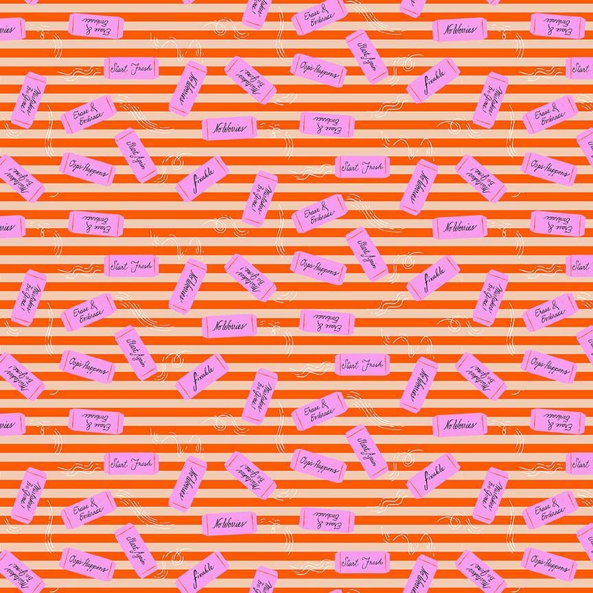Pattern of small rectangular labels with text on a striped background