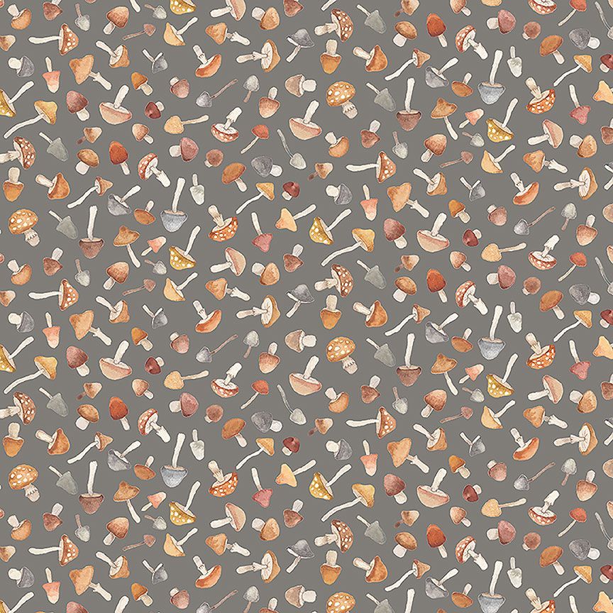 Fabric Dear Stella Pewter Fungi Count on Me by the Quarter Yard DNS3314-PEWTER