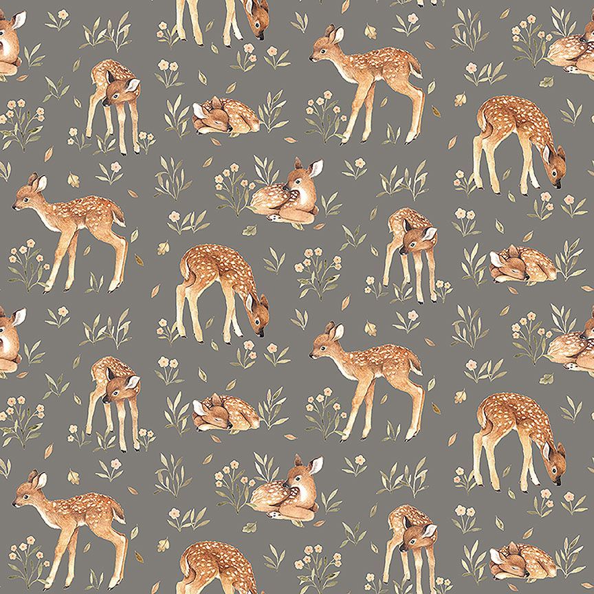 Fabric Dear Stella Pewter Oh Deer Count on Me by the Quarter Yard DNS3315-PEWTER