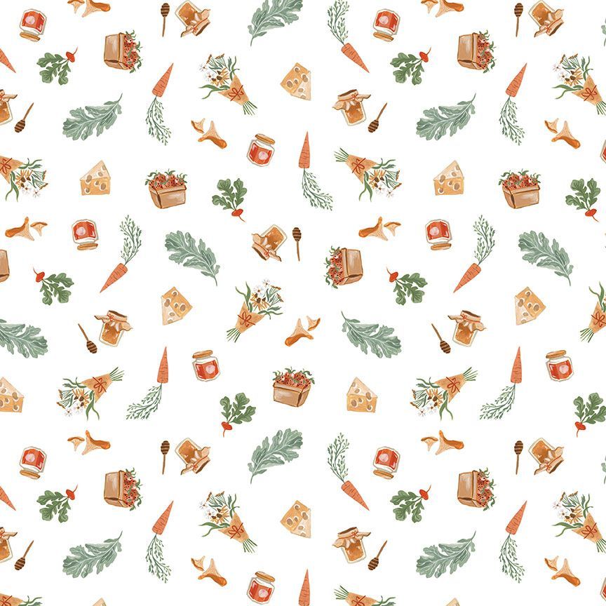 Fabric Dear Stella White Farmer's Produce Country Mouse by the Quarter Yard DRR3254