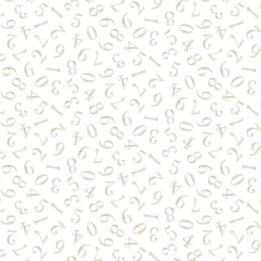 Fabric Dear Stella White Numbers Count on Me by the Quarter Yard DNS3319-WHITE