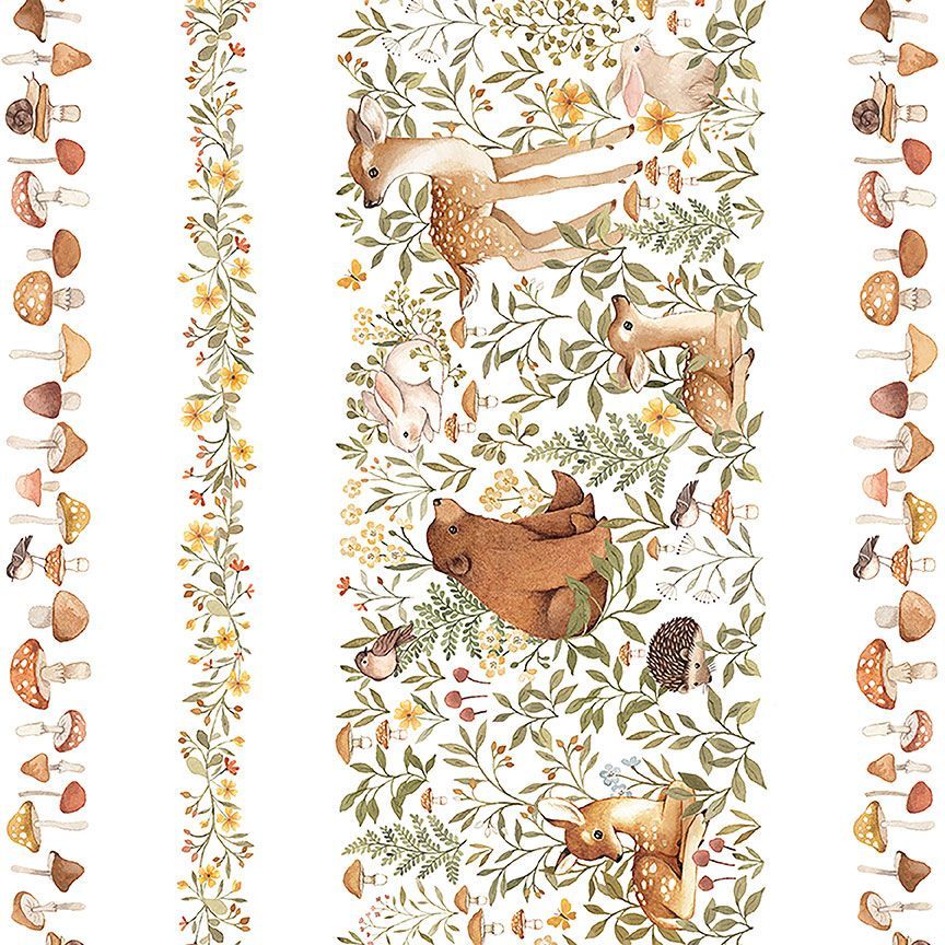 Fabric Dear Stella White Woodland Friends Stripe Count on Me by the Quarter Yard DNS3322-WHITE