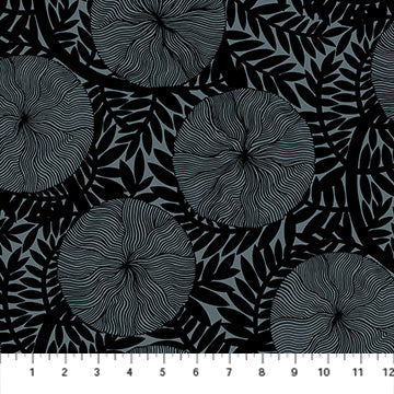 Fabric FIGO Black Large Floral in Rayon Rhythm & Leaves by the Quarter Yard R91039-99