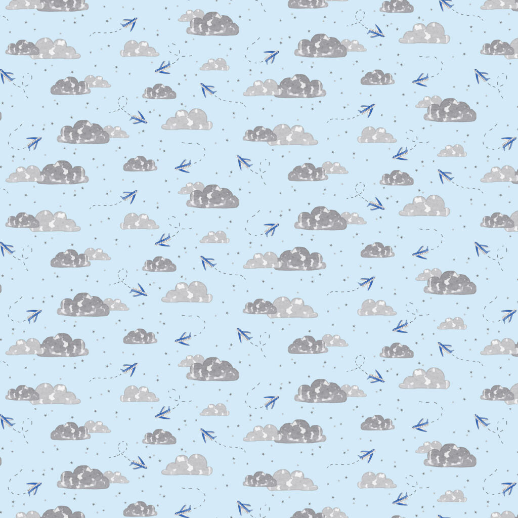 Fabric FIGO Blue Airplanes Mini Metropolis by the Quarter Yard 91191-40