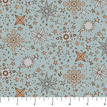 Fabric FIGO Blue Snowflakes Cozy Cubs by the Quarter Yard 91106-40