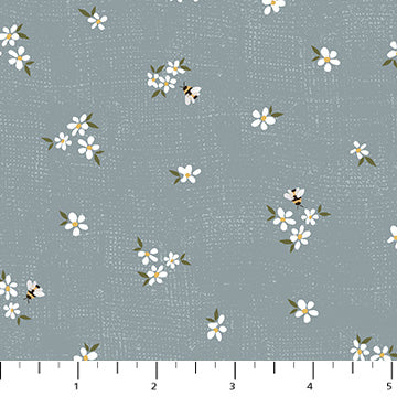 Fabric FIGO Blue Tossed Daisy Humblebee by the Quarter Yard RC91125-40