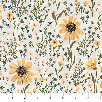 Fabric FIGO Cream Field Floral Humblebee by the Quarter Yard RC91120-11
