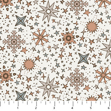 Fabric FIGO Cream Snowflakes Cozy Cubs by the Quarter Yard 91106-11