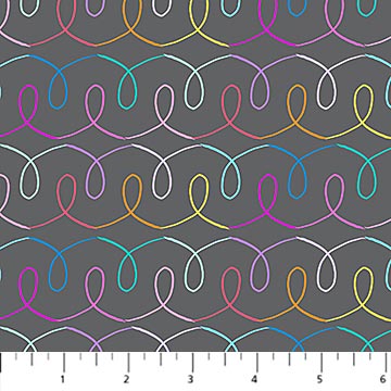 Fabric FIGO Gray Multi Ribbons Dewfall by the Quarter Yard 92094-95