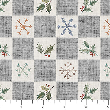 Fabric FIGO Gray Snow Checks Cozy Cubs by the Quarter Yard 91105-90