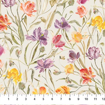Fabric FIGO Green Tulips Flourish in Rayon by the Quarter Yard R91171-70