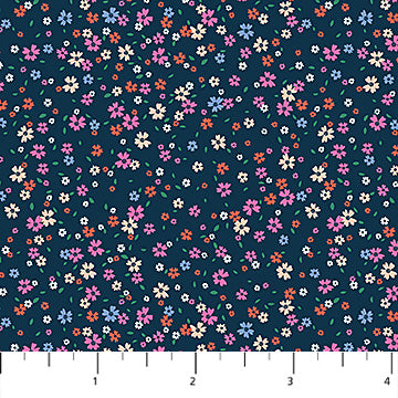 Fabric FIGO Navy Petal Drift Pocket Posies by the Quarter Yard R91200-49