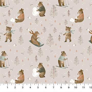 Fabric FIGO Taupe Snow Day Cozy Cubs by the Quarter Yard 91100-14