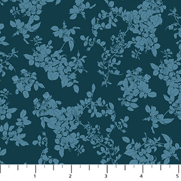 Fabric FIGO Teal Leaves Rosa by the Quarter Yard 91157-64